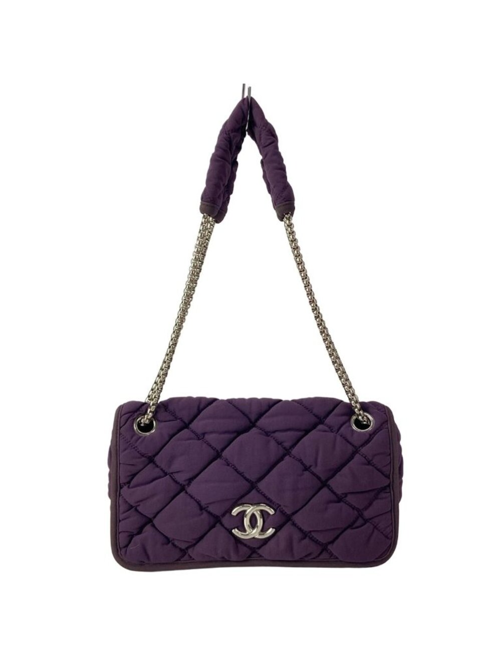 Chanel Shoulder Bag Bubble Quilt Purple Flap Chain Silver